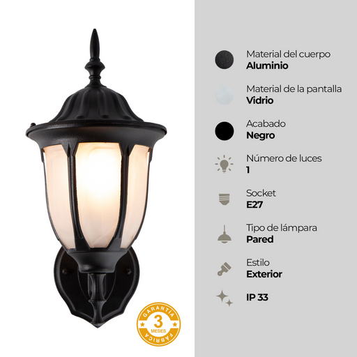 Farol Pared Moderno Negro 1 Luz E27 60w