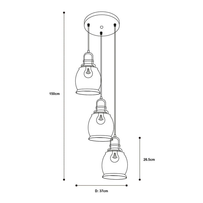 Lámpara Colgante Designers de 40 W Color Negro 3 Luces