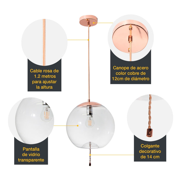 Lámpara Colgante  Cobre y Cromo 40W  E27 1 Luz