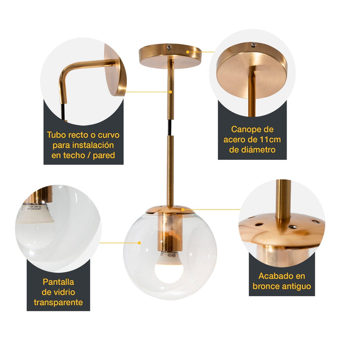 Lámpara Colgante Moderna Convertible Pared Bronce E27 1 Luz