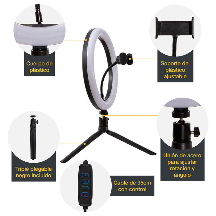 Aro de Luz LED para Selfie,  10 pulgadas con Trípode