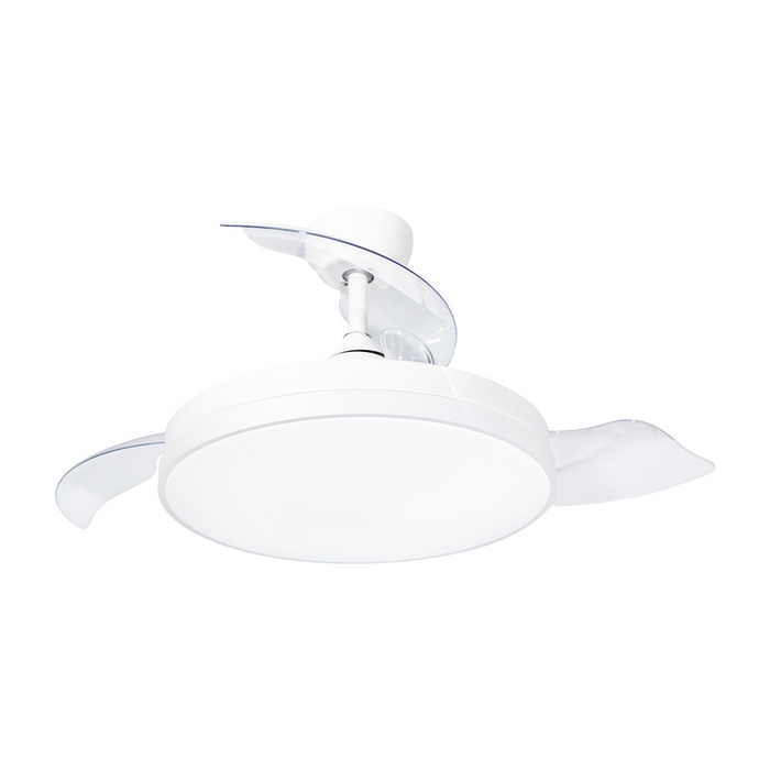 Ventilador De Techo Retractil 42", Luz LED, Blanco Mate, 3 Aspas, 6 Velocidades