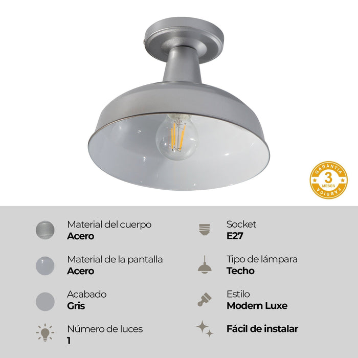 Lámpara de Techo Plata 1 Luz  E27 60w