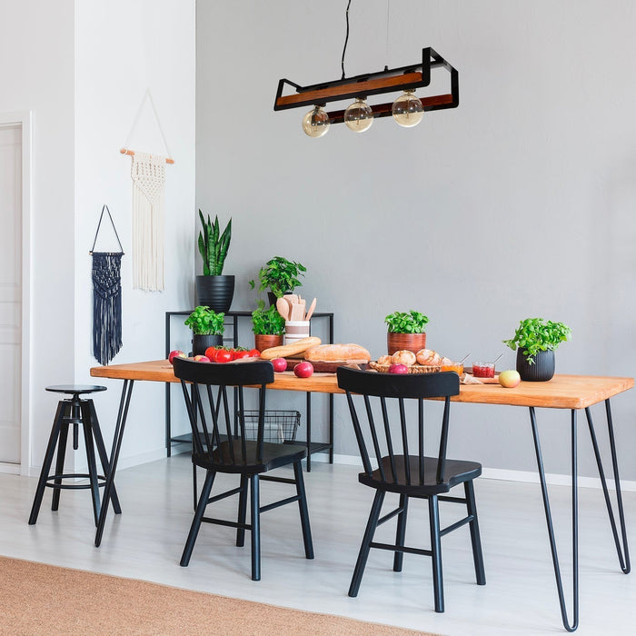 Lámpara Colgante Designers Madera y Negro 3 Luces 60W E27