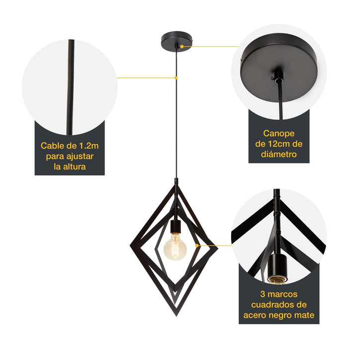 Lámpara Colgante Dark Decor Negro E27 60w 1 Luz