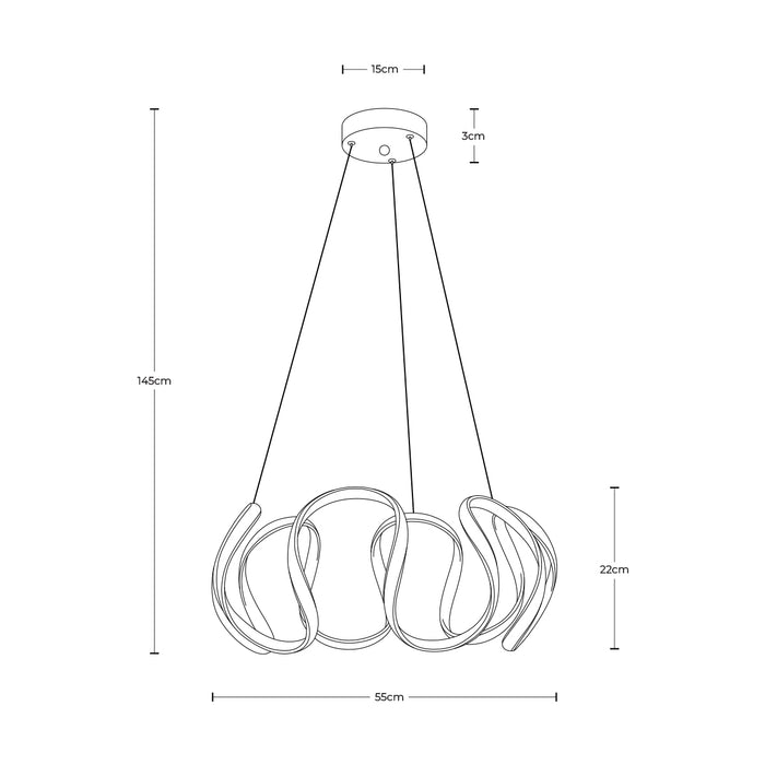 Lámpara colgante LED 3000K, estilo ondulado, acabado negro mate, 42W 2400 lm