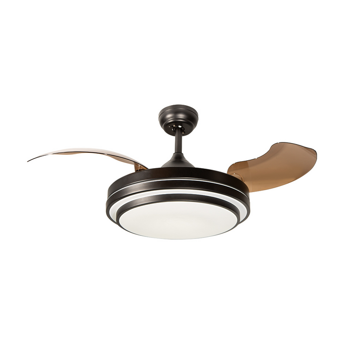 Ventilador De Techo Retráctil 42", Luz LED, Negro Mate, 3 Aspas, 6 Velocidades