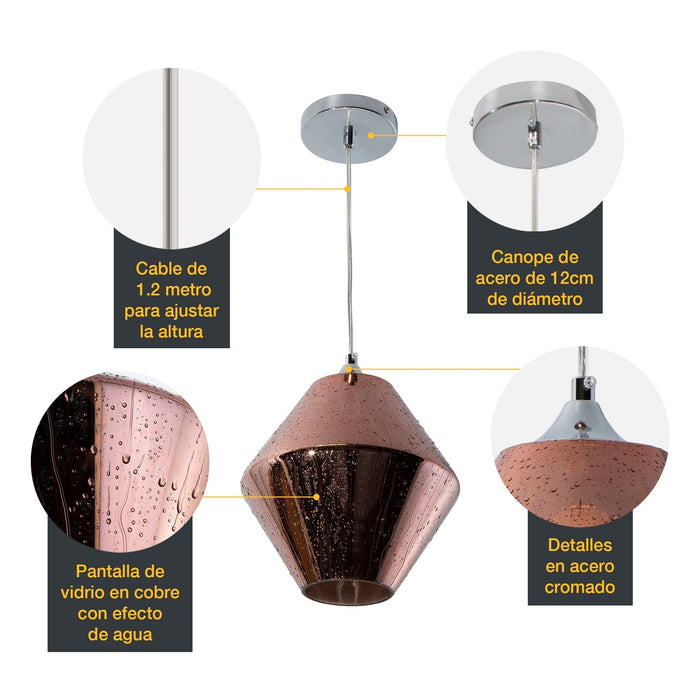 Lámpara Colgante Lumicentro Cromo y Cobre 40W E27 de 1 Luz