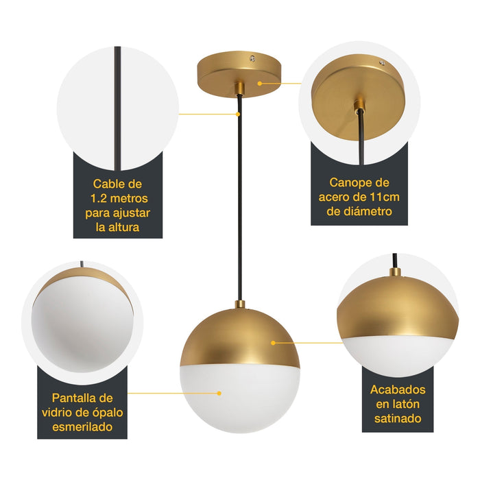 Lámpara Colgante  Bronce Vidrio Opalizado  E27 40W 1 Luz