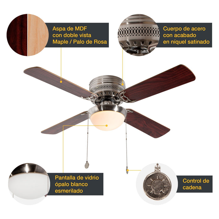 Ventilador De Techo 42" 4 Aspas 1L E27 Con Control De Cadena.