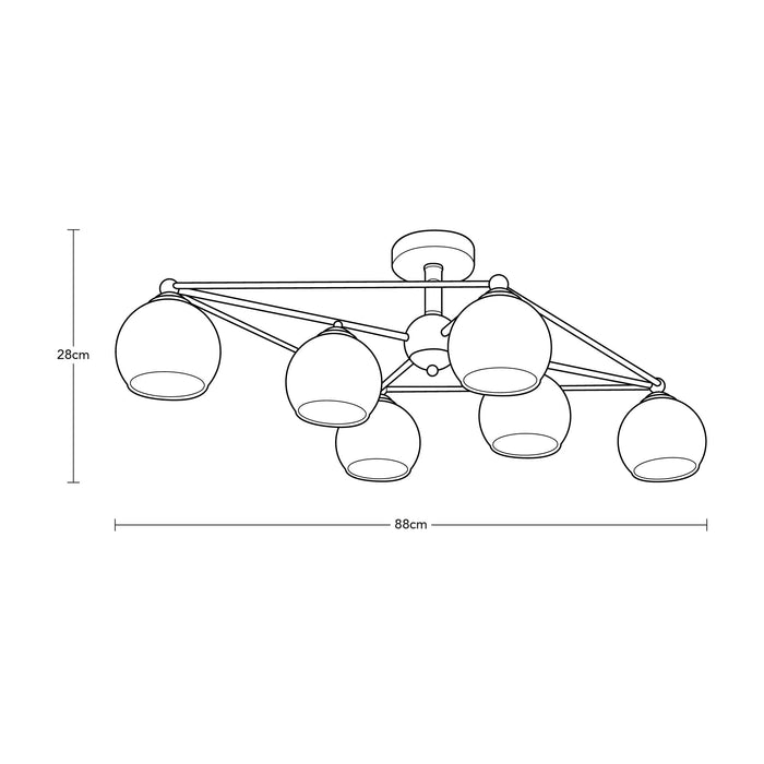 Lámpara de Techo Sputnik Negro Oro Ambar E27 G45 40w 6 Luces