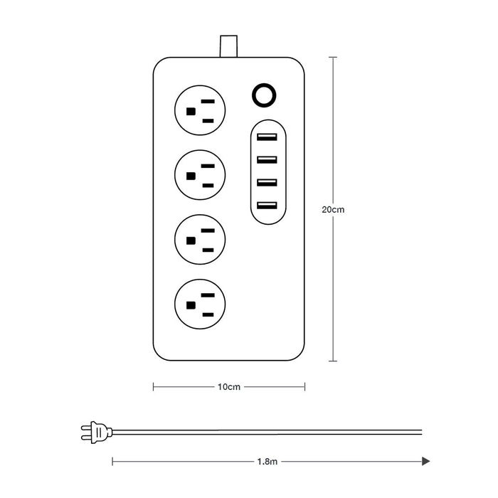 Barra multicontacto inteligente con 4 enchufes de electricidad y 4 USB
