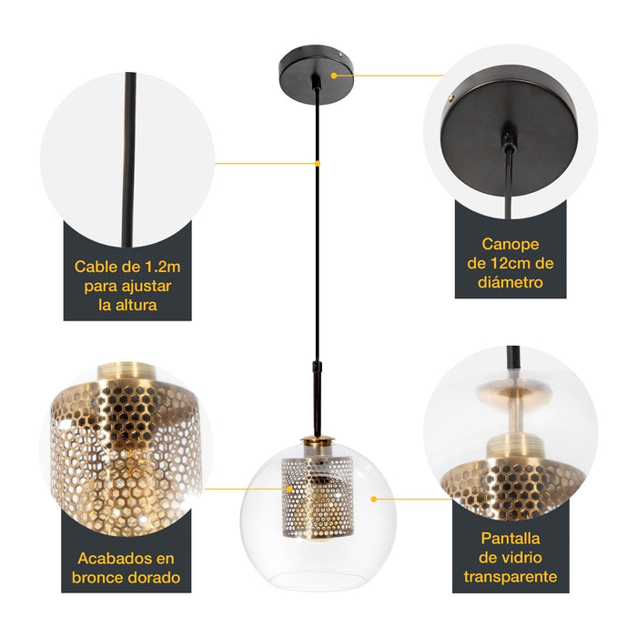 Lámpara Colgante Opulent Lights Negro Dorado E27 40w 1 Luz