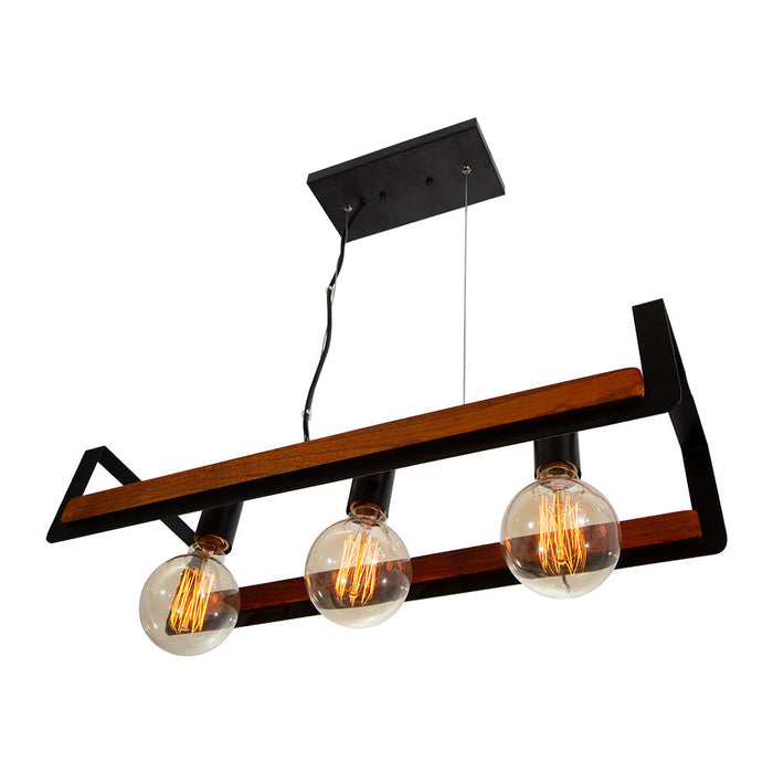 Lámpara Colgante Designers Madera y Negro 3 Luces 60W E27