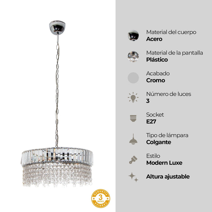 Lámpara Colgante Moderno Cromo 60w E27 3 Luces