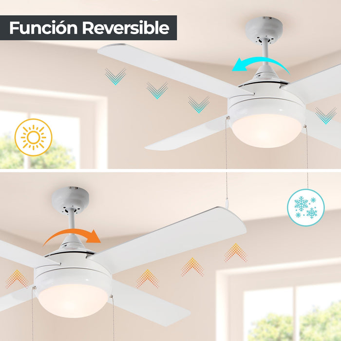 Ventilador De Techo 48" 4 Aspas 2L E27 Con Control De Cadena.