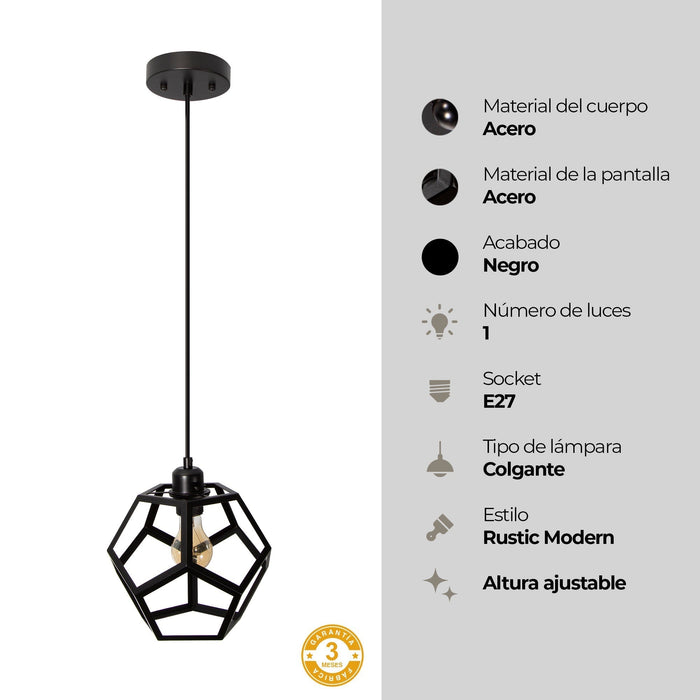 32156-2 Lámpara Colgante Negro Mate E27 60w 1 Luz