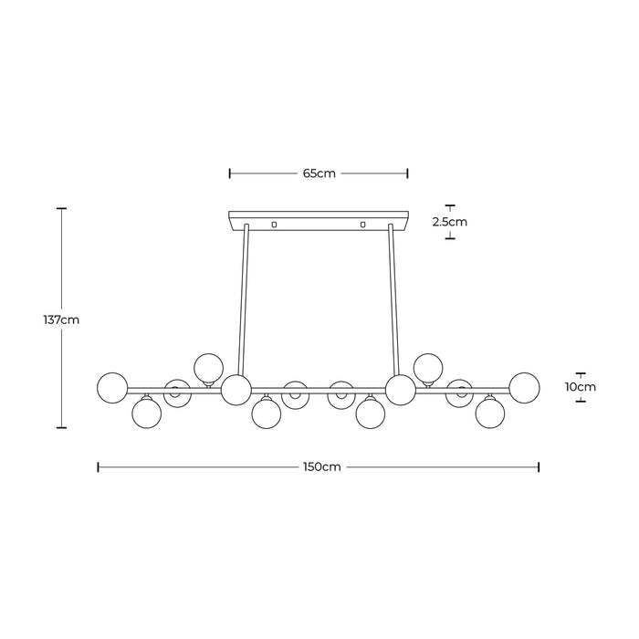 Lámpara colgante acabado negro mate, 14 luces G9 25W