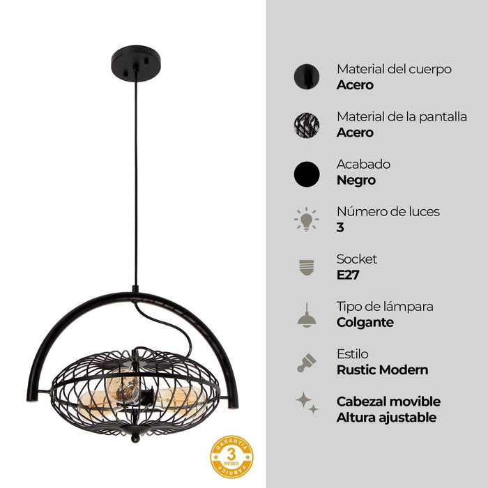 Lámpara Colgante  Negro Mate 40W E27 3 Luces