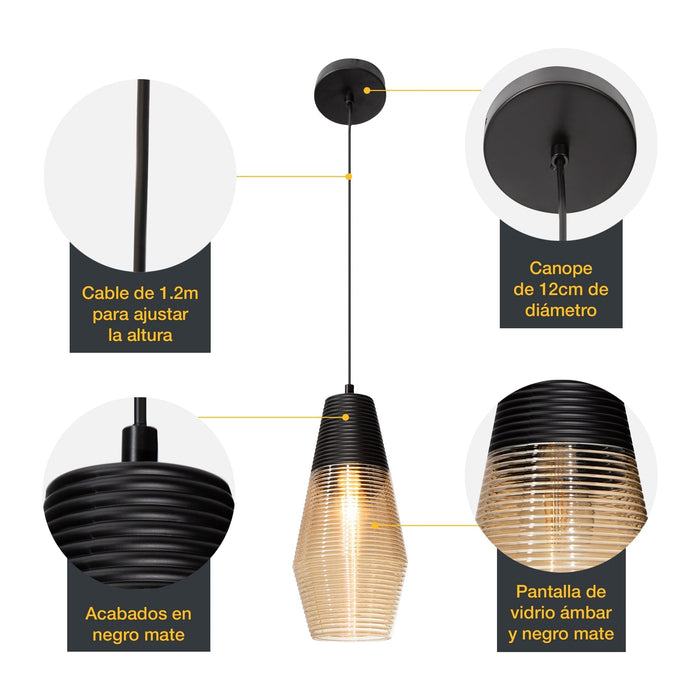 Lámpara Colgante Sleek Chic Negro E27 60w 1 Luz