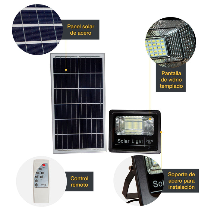 Lámpara Panel Solar Exterior LED 200W 6500K Luz Blanca IP67