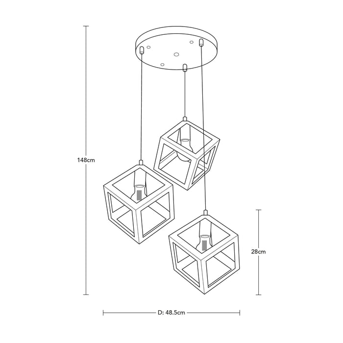 Lámpara Colgante Moderno Negro 40w E27 3 Luces