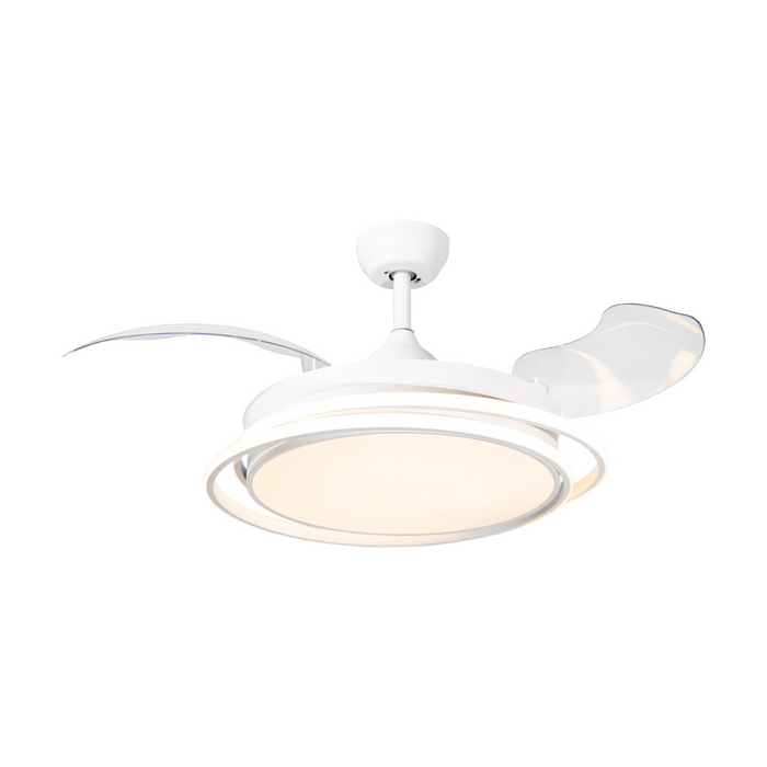 Ventilador De Techo Retráctil 42" estilo spring, Luz LED, Blanco Mate, 6 Velocidades