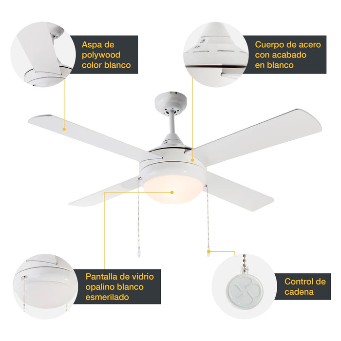 Ventilador De Techo 48" 4 Aspas 2L E27 Con Control De Cadena.