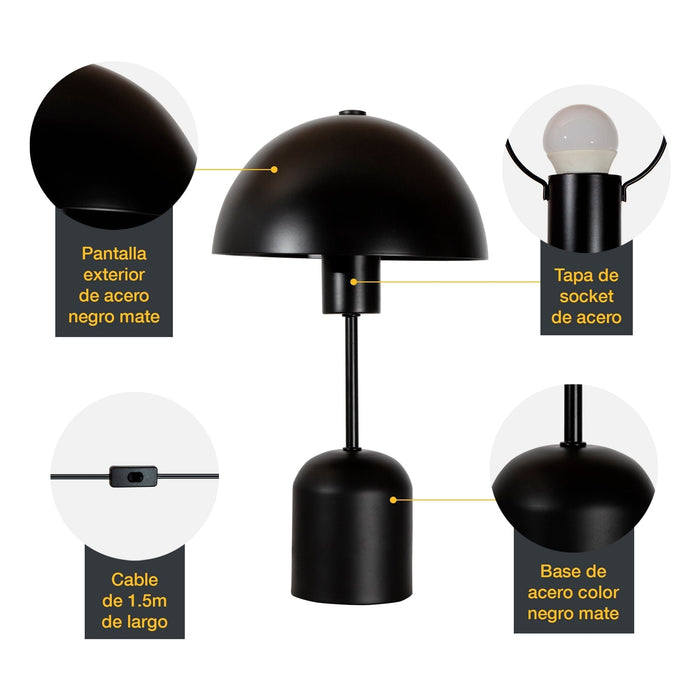 Lámpara de Mesa  Negro Mate  E27  40W 1 Luz