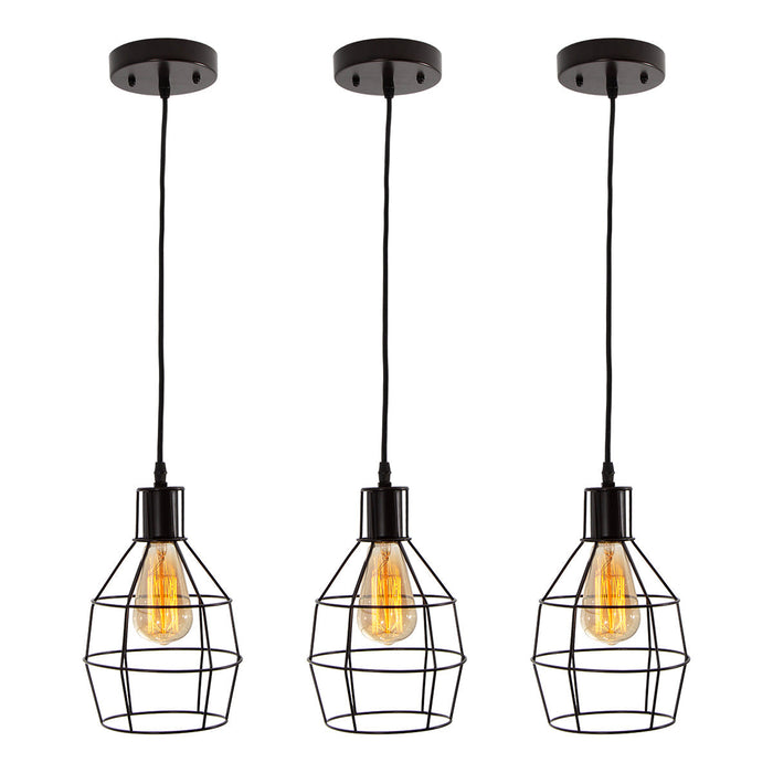 Kit 3 Lámpara Colgante Vintage Negra 60w E27 1 Luz