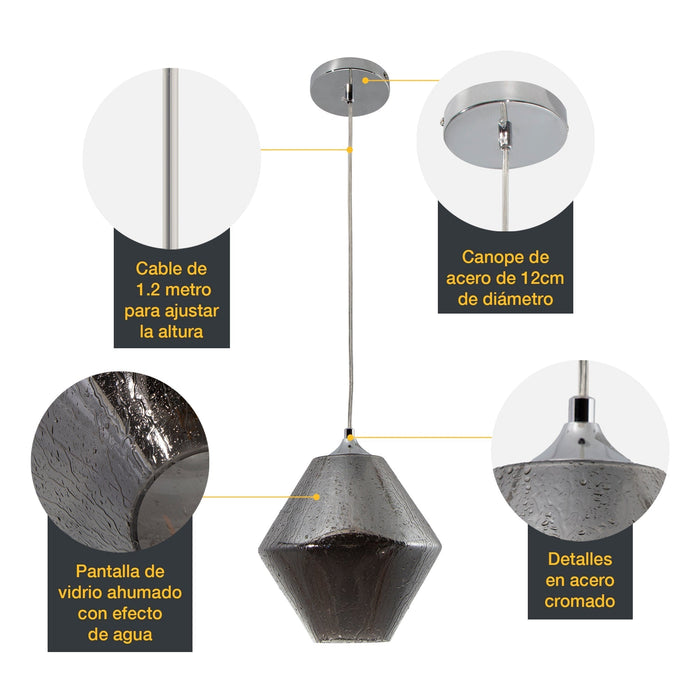 Lámpara Colgante Moderna Cromo y Ahumado 40 W de 1 Luz