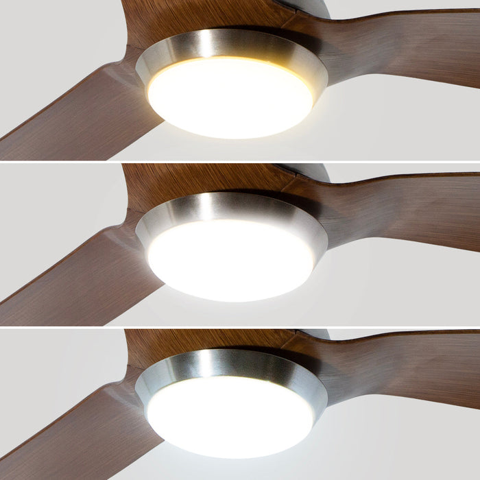 Ventilador de techo con luz LED, 52" acabado de níquel satinado, con control remote, 3 aspas