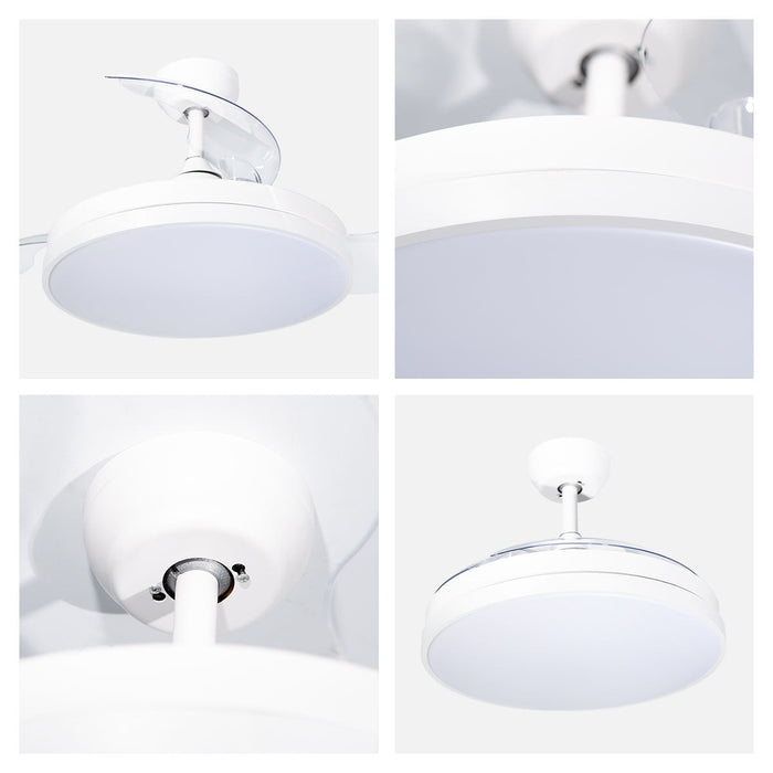 Ventilador De Techo Retractil 42", Luz LED, Blanco Mate, 3 Aspas, 6 Velocidades