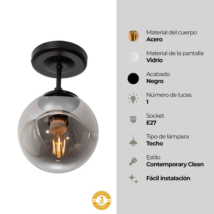Lámpara de Techo Ahumado 1 Luz  E27 60w