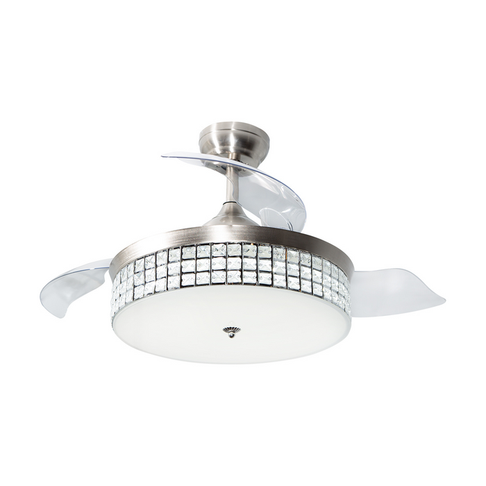 Ventilador De Techo Retráctil 42", Luz LED, Cromo, 3 Aspas, 6 Velocidades