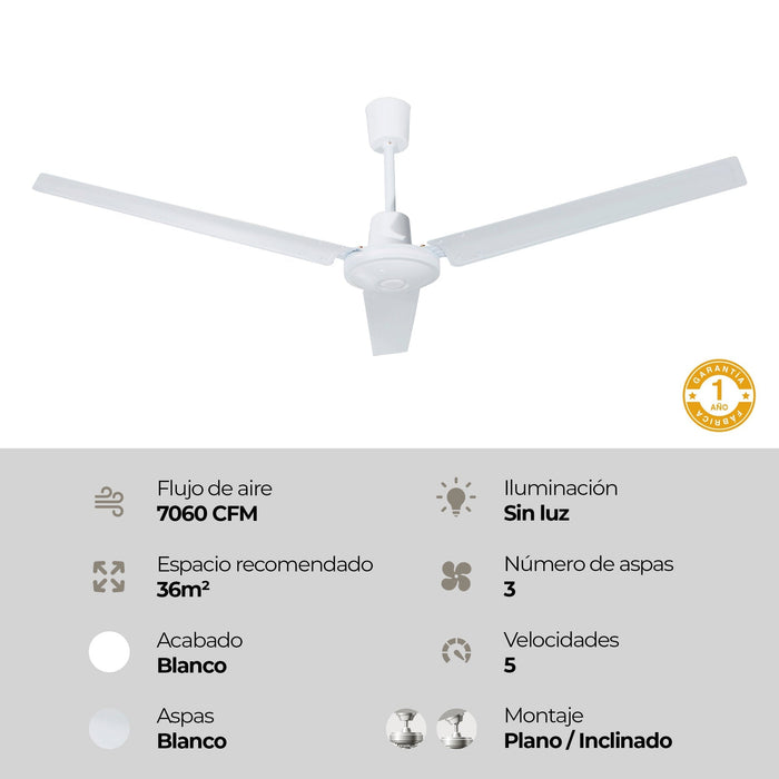 Ventilador De Techo Industrial 56 3 Aspas Blanco