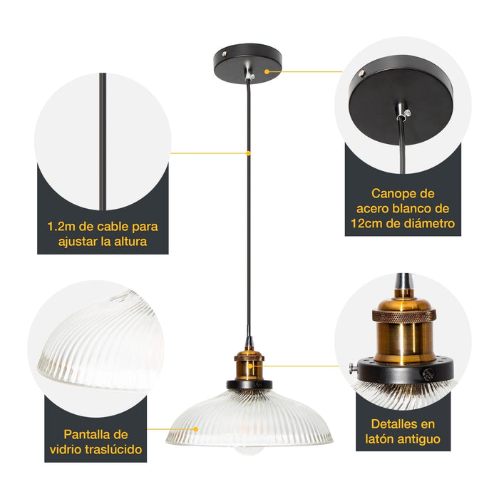 Lámpara Colgante Acabado en Negro Socket E27 60w 1 Luz