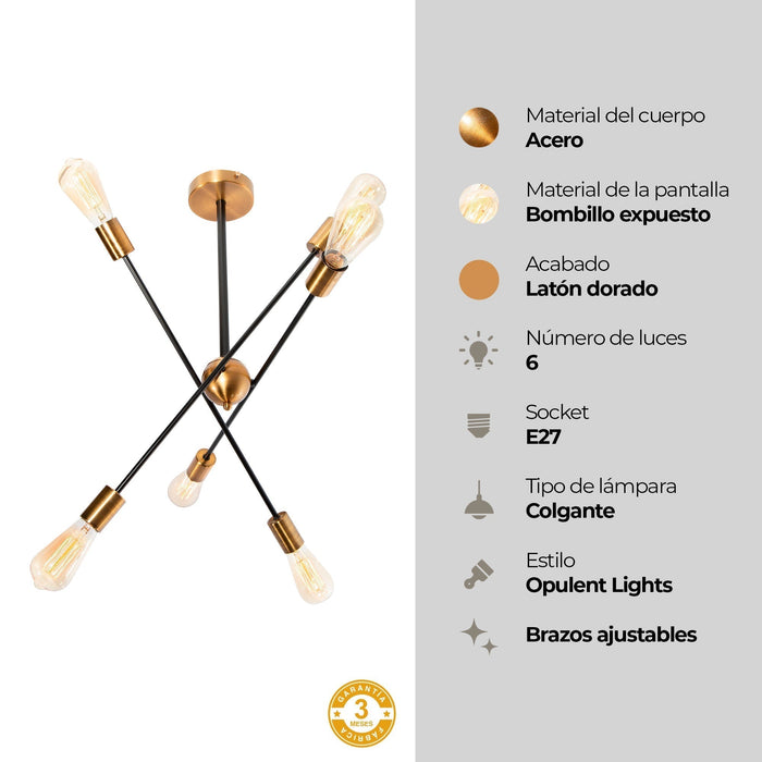 Lámpara de Techo Bronce 6 Luces  E27 60w