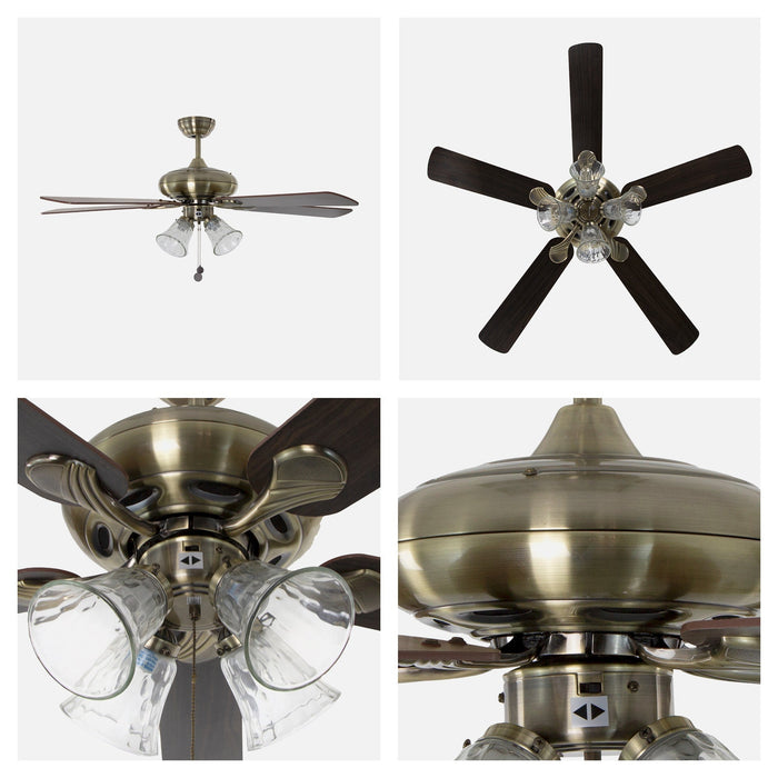 Ventilador Techo 52" Bronce 5 Aspas Reversibes 60W 3 Velocidades