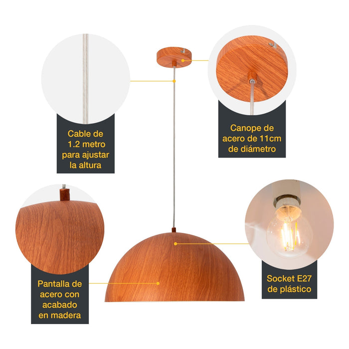 Lámpara Colgante Madera Oscuro E27 60w 1 Luz