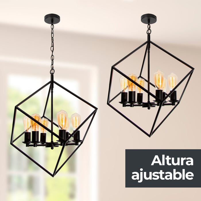 Lámpara Colgante Vintage Candil Negro 60w E27 6 Luces