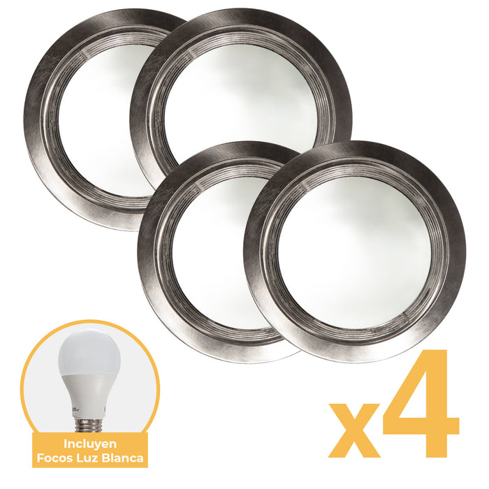 Kit 4 Bases Spot Empotrable Níquel + 4 Focos E27 6500K 5W