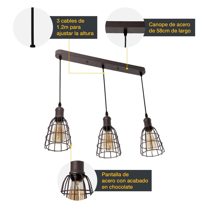 Lámpara Colgante Chocolate 3 Luces  E27 60w