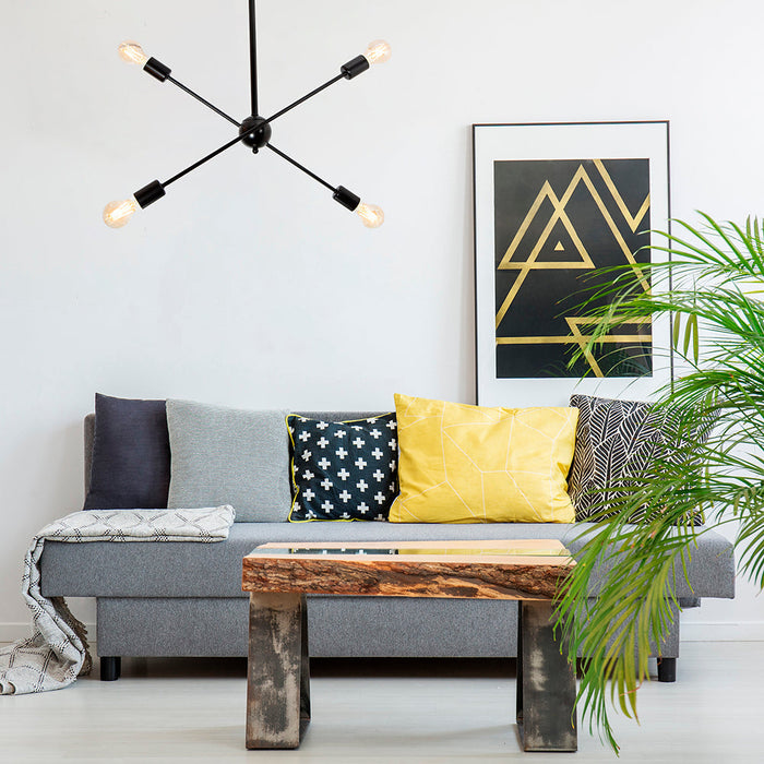 Lámpara Colgante Moderno Negro 60w E27 4 Luces