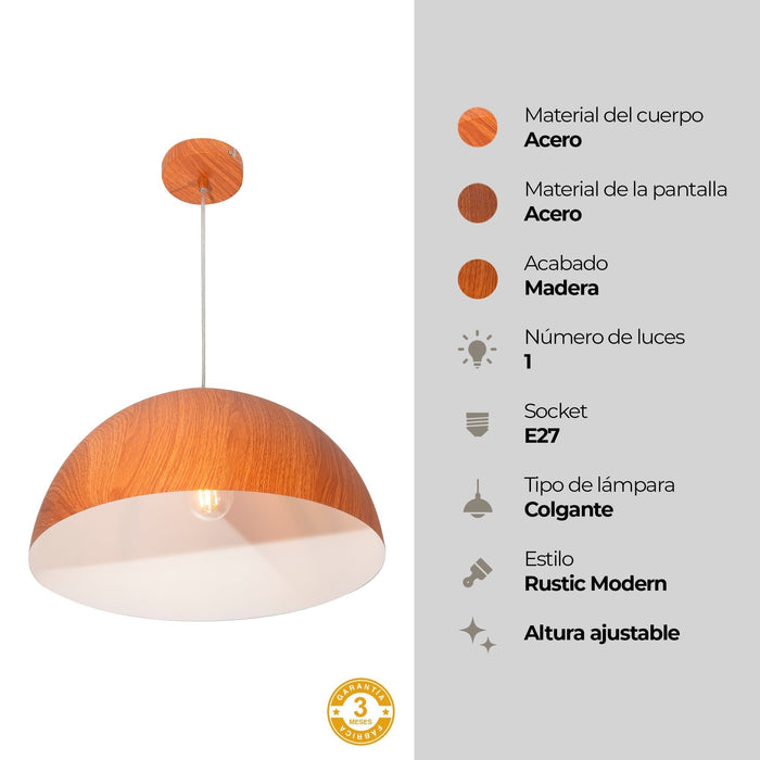 Lámpara Colgante Madera Oscuro E27 60w 1 Luz