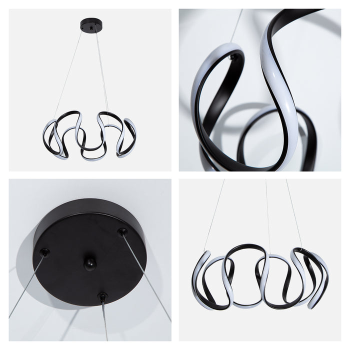 Lámpara colgante LED 3000K, estilo ondulado, acabado negro mate, 42W 2400 lm