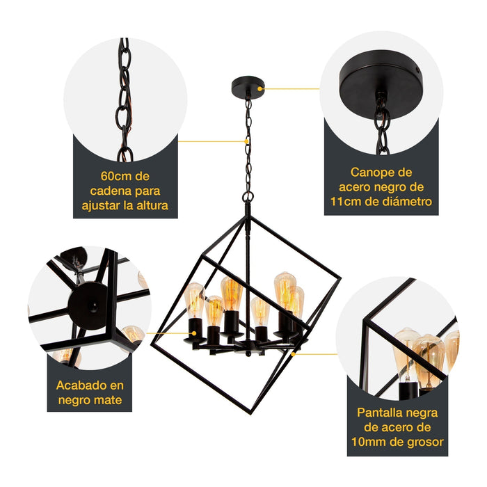 Lámpara Colgante Vintage Candil Negro 60w E27 6 Luces