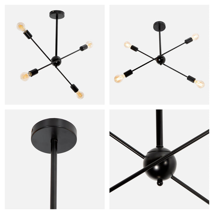 Lámpara Colgante Moderno Negro 60w E27 4 Luces