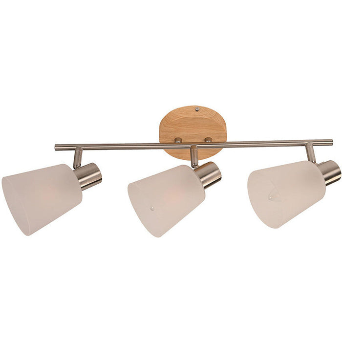LAMP. TECHO REFLECTORA NÍQUEL SATINADO Y MADERA 3L E14 40W