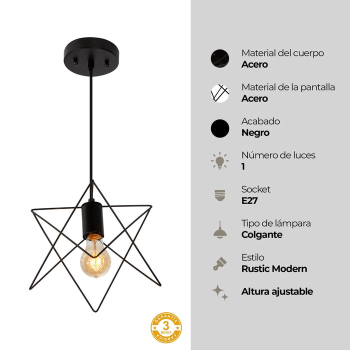 Lámpara Colgante Negro Mate 1 Luz  E27 60w